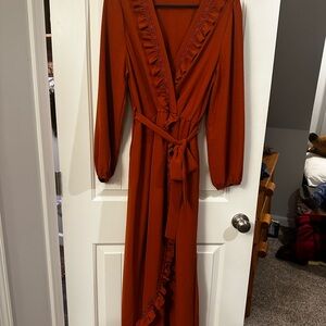 Simplee Apparel Rust Wrap Dress sz Large